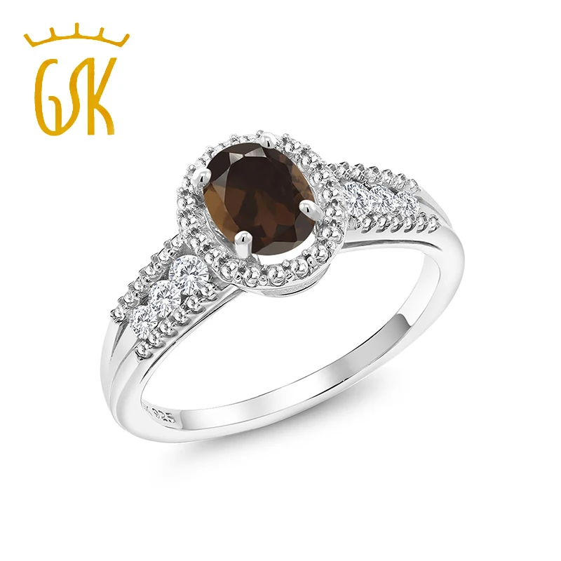 0 99 карат овальное коричневое дымчатое кварцевое белое сапфировое кольцо из