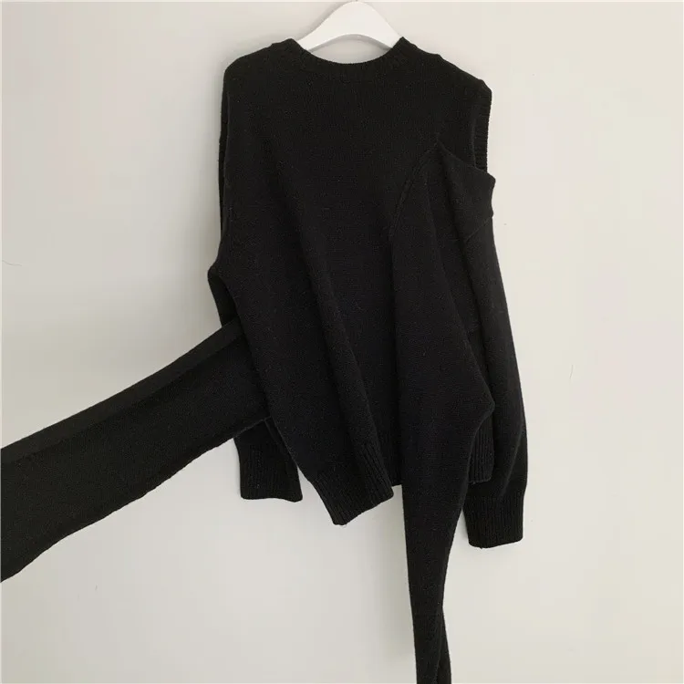 Neploe Pull Femme, длинный рукав, сексуальный пуловер без бретелек, свитер на шнуровке, вязаный джемпер, корейский стиль, Элегантные вязаные топы 56496