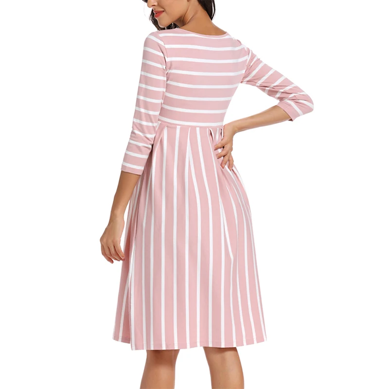 Женская полосатая одежда для беременных платье 3/4 рукав с рюшами Baby Shower Одежда