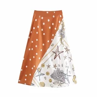 woman patchwork wave dot shell print skirt sexy chiffon high waist streetwear loose summer new female chic long skirt