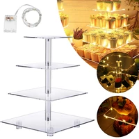 4 tier cupcake stand with light string acrylic square cupcake tower display stand cake dessert holder for wedding birthday party
