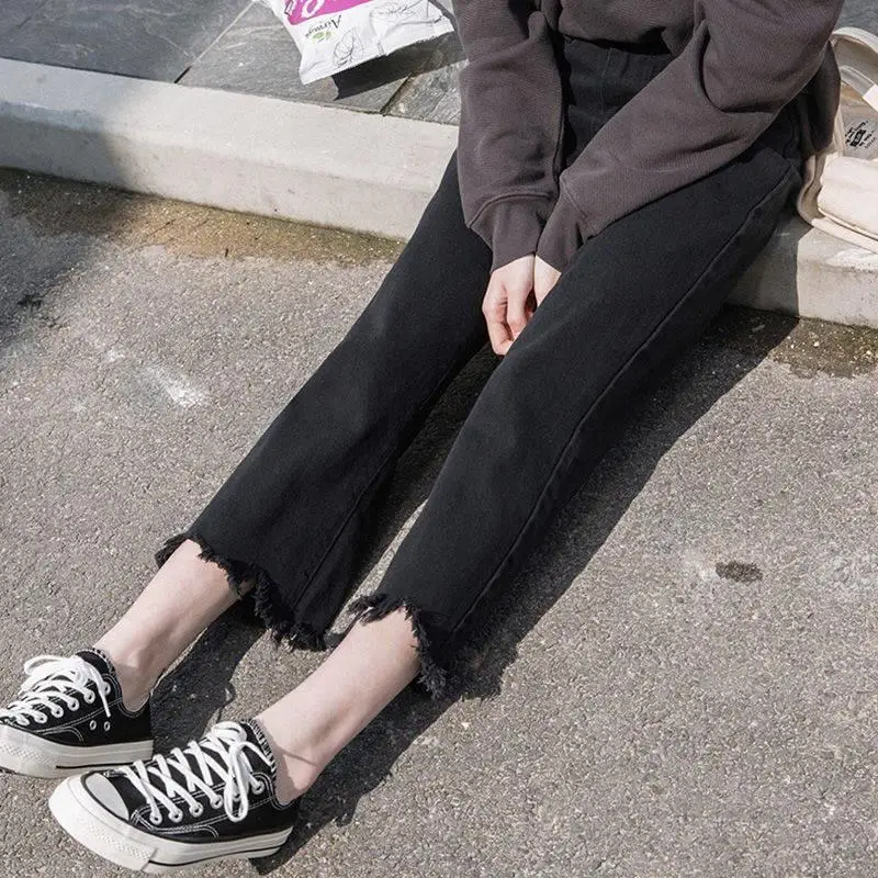 

Jeans Womens Vintage Pockets Simple High Waist Retro Korean Style Solid Straight Streetwear Comfortable All-match Leisure Chic