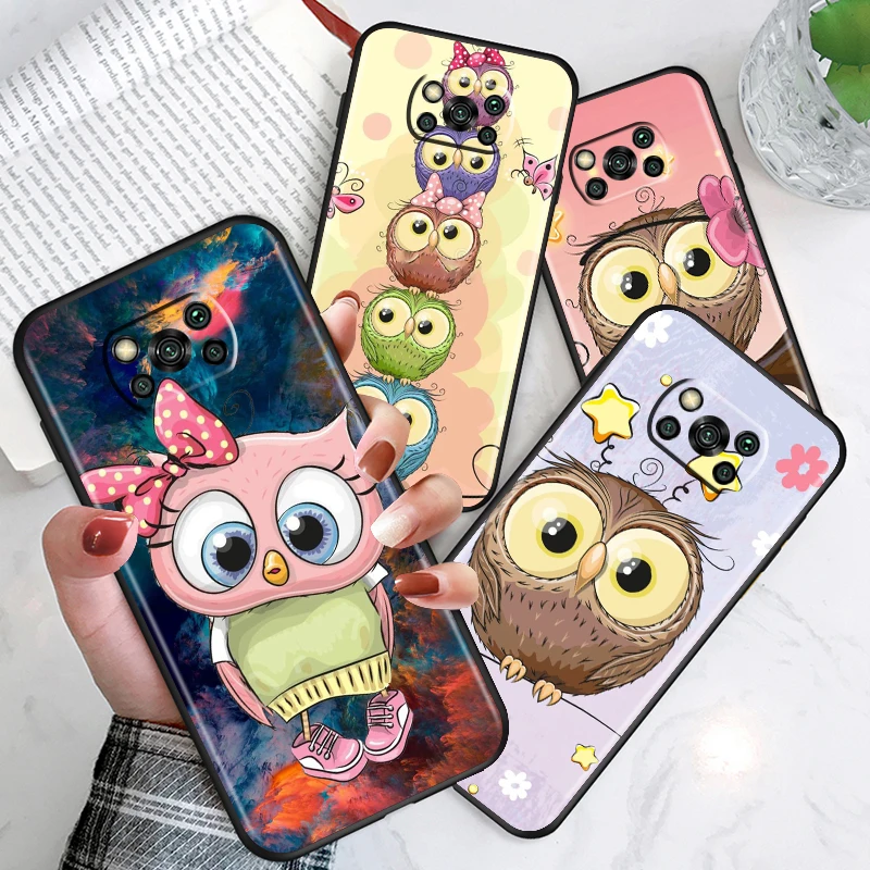 

Cute Owl Hearts Lover For Xiaomi Civi Mi A2 A1 6X 5X Play Mix 3 Poco M4 X3 NFC F3 GT M3 M2 X2 F2 Pro C3 F1 Black Phone Case