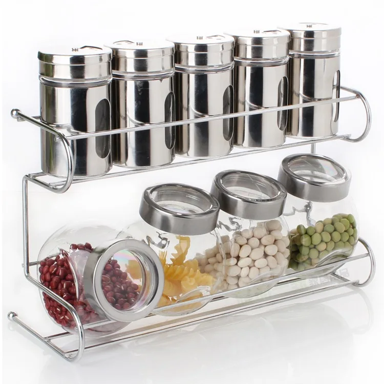 

Kitchenware glass spice bottle set seasoning jar seasoning bottle rack 10-piece set sealed jar seasoning box