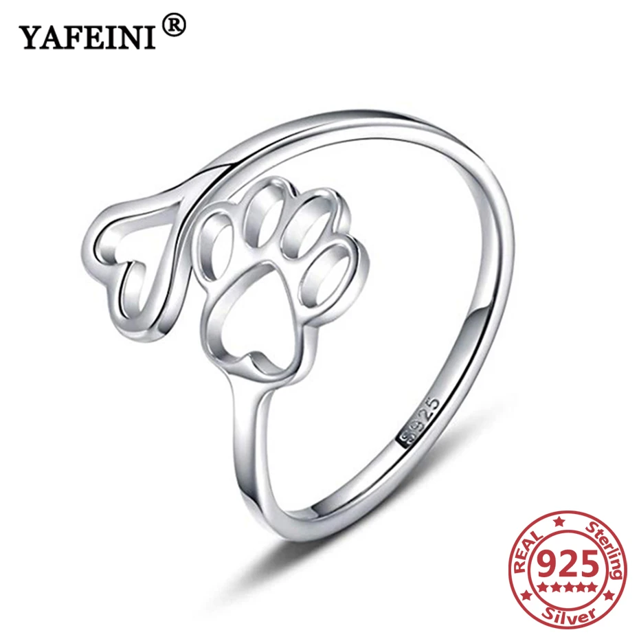 

YAFEINI 925 Sterling Silver Paw&Heart Rings For Women Adjustable Women's Jewelry Silver Ring 925 Valentine's Day Gift Mom's Gift