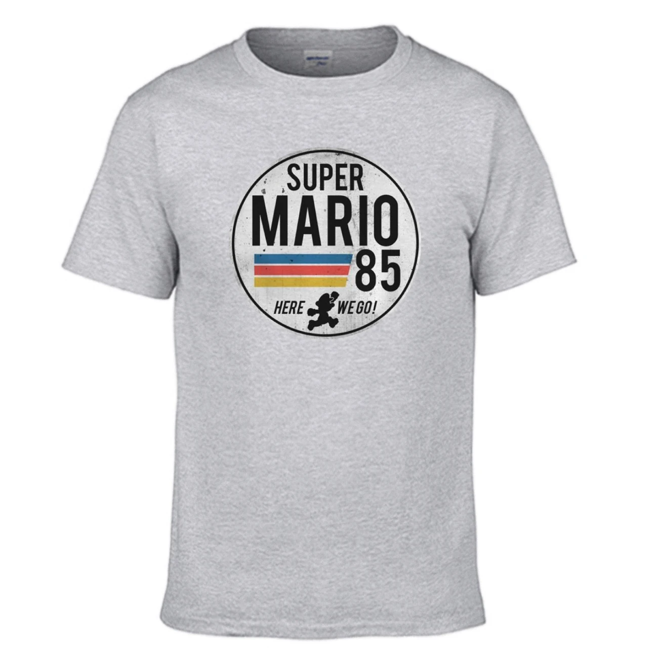 Футболка мужская с надписью Super Mario 85 черно белая хлопковая короткими рукавами в