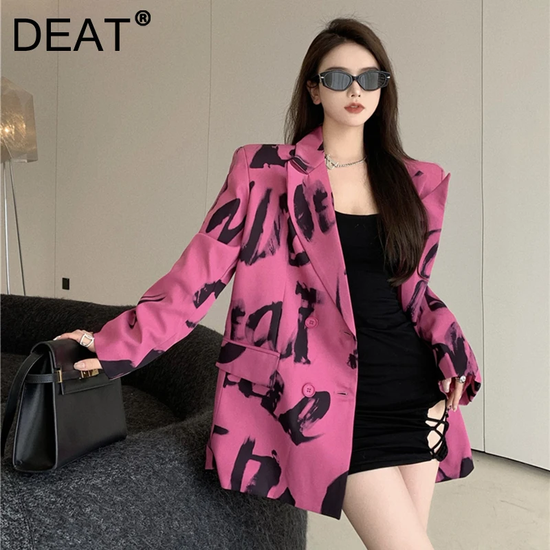 

DEAT Coat Autumn Dress 2021 New Double Breasted Women Printing Design Feeling Loose Casual And Versatile Blazer Fashion 7I0674