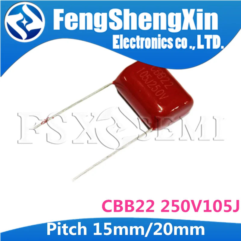 

10PCS CBB22 250V105J Pitch 15MM 20mm 250V 105 1uf CBB 250V105 Polypropylene film capacitor