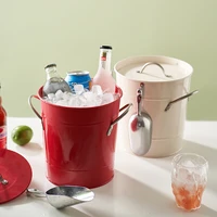 heavy duty galvanized steel ice bucket with lid scoop and carry handles for parties backyard barbecues picnics and camping