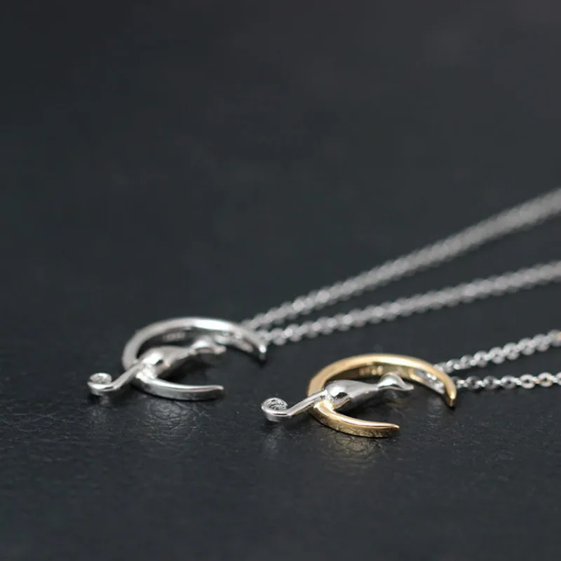 925 пробы серебряная Луна ожерелья с котом и подвески для женщин милые подарки