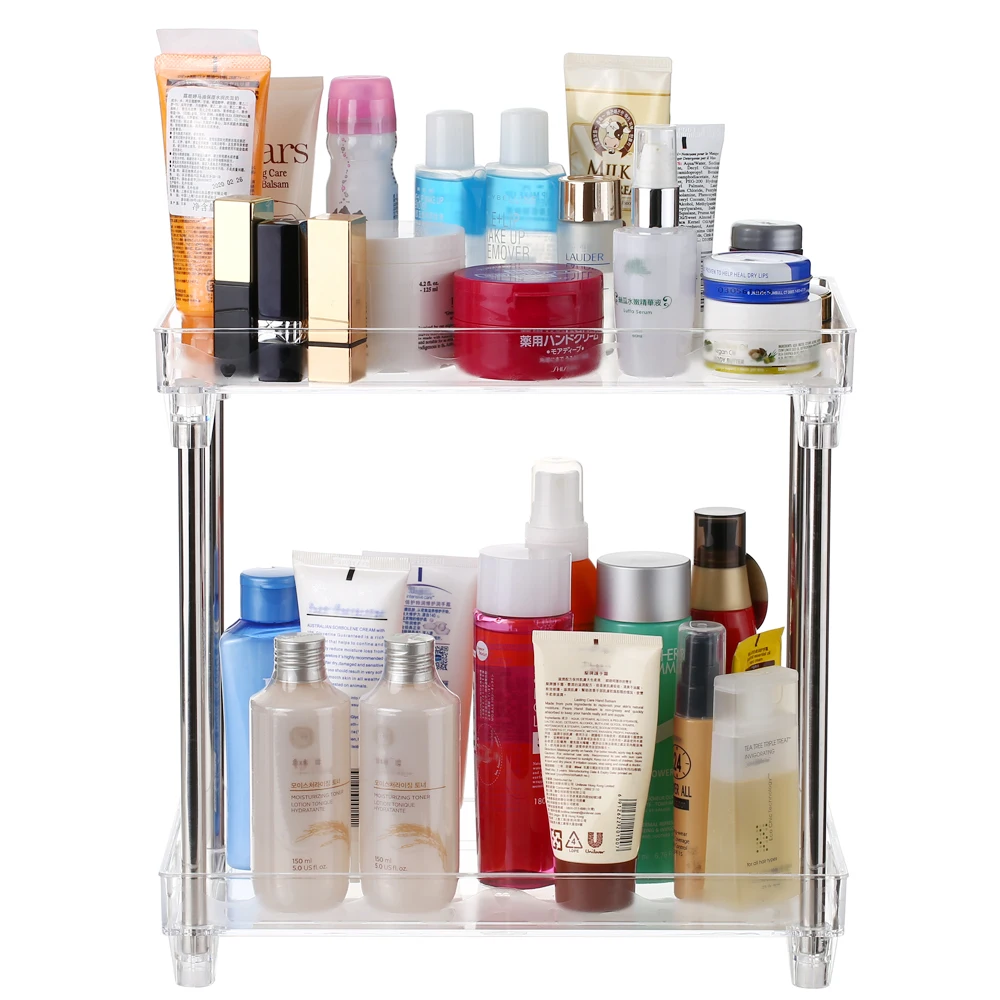 

New Multi-functional 2-Tier Cosmetic Organizer Tray Makes Storage Shelf Caddy Stand for Bathroom Vanity Countertop