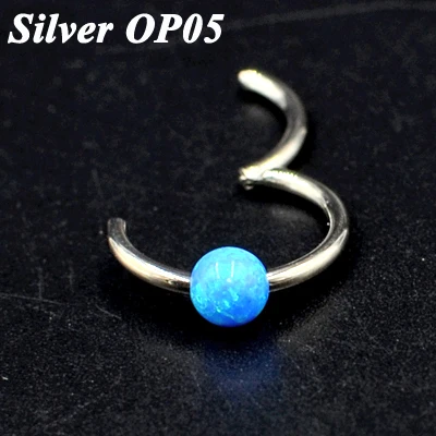 Silver OP05 1 шт. G23 титановый шарнирный сегмент кольцо с опалом камень опал губы ниппель хряща трагус спираль носовая перегородка кликер пирсинг ювелирные изделия - Окраска металла: Silver OP05
