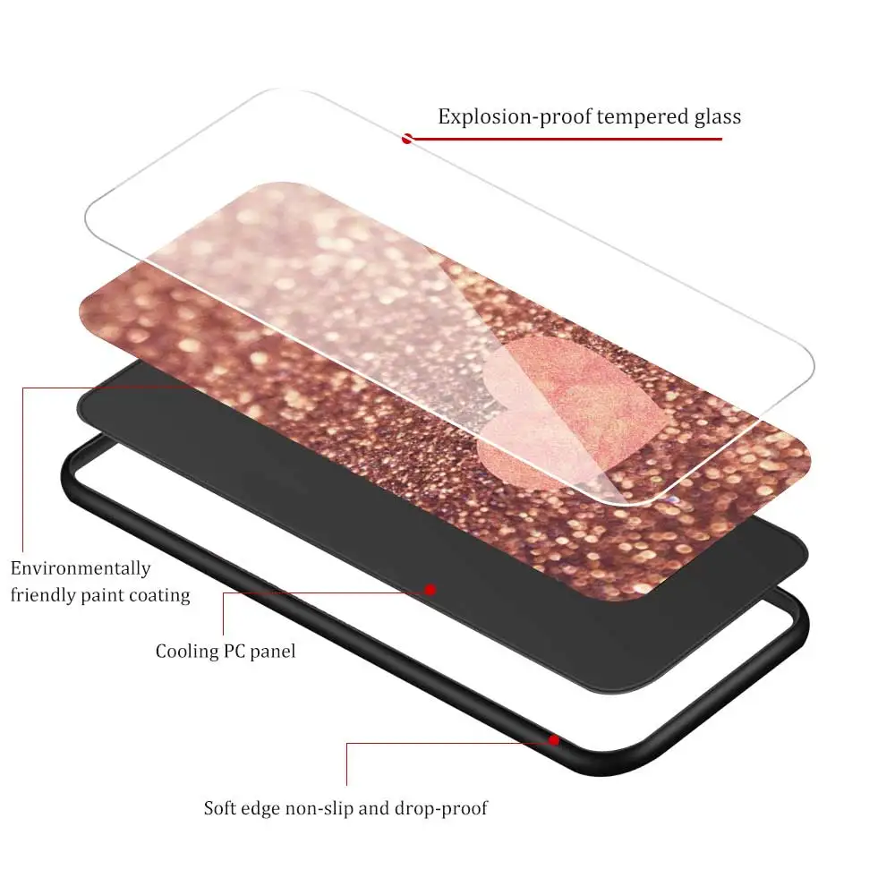 

Tempered Glass Phone Case For Samsung Galaxy Note 20 Ultra 8 9 10 Plus 5G 10 Lite Glitter Pink Gold Rose Back Cover Coque Fundas