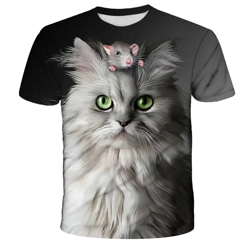 

Summer Boy/girl animal black and white cat 3D T-shirt casual fun cartoon lucky cat tops for girls Birthday for children 4T-14T