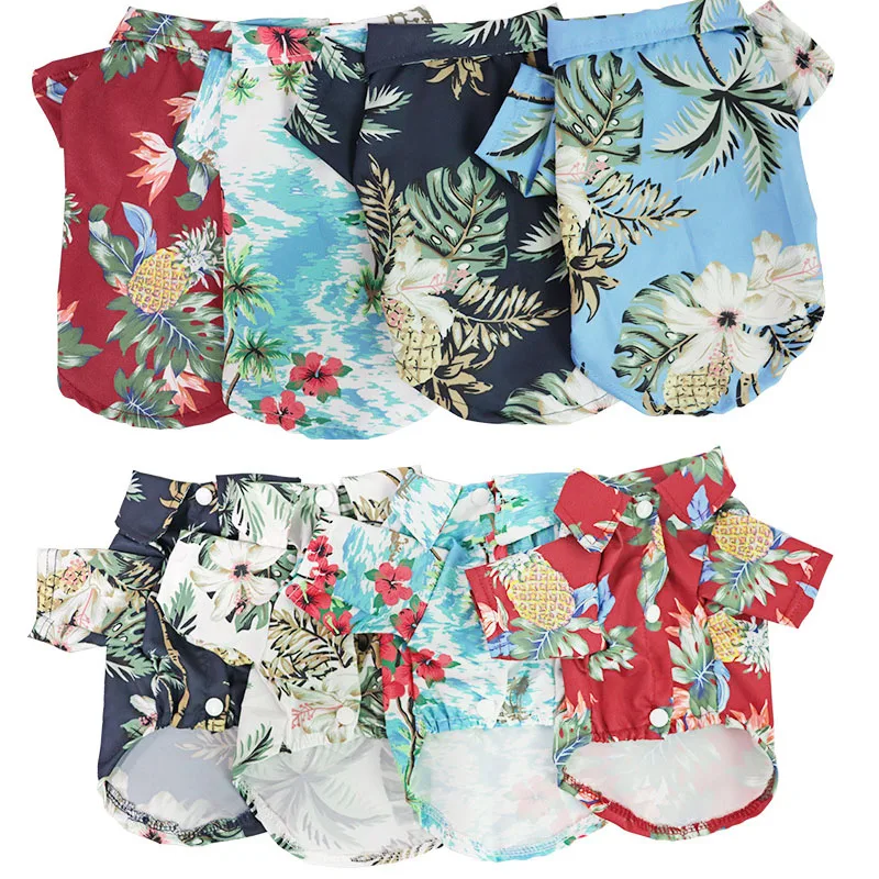 Hawaii Style Printed Pet Clothes Cat Tshirt Coconut Tree Pineapple Pattern Short Sleeve Vest Shirt For Small Dogs Bichon XXL | Дом и сад