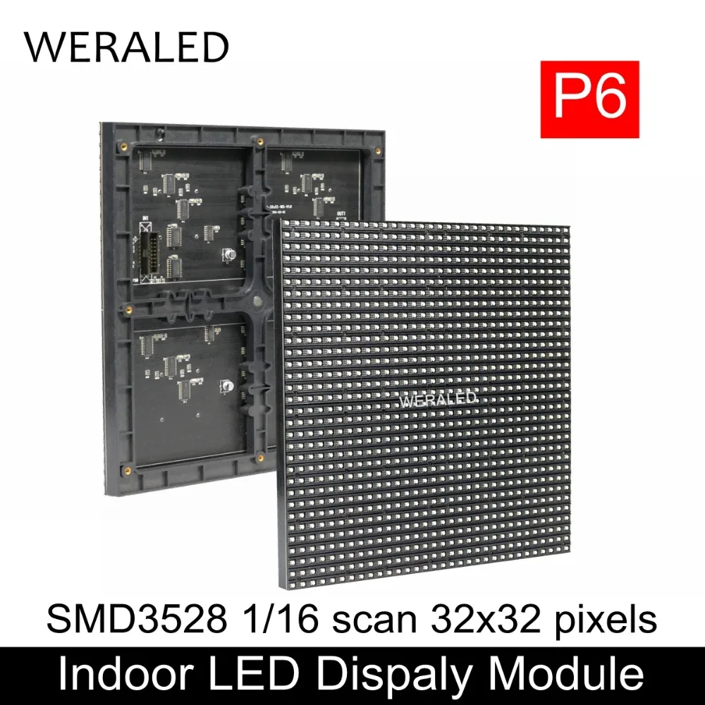 WERALED рекламы Крытый полный Цвет светодиодный видео Дисплей P6 SMD3528 3-в-1 RGB Светодиодный модуль 192x192 мм 1/16 сканирования 32x32 Пиксели