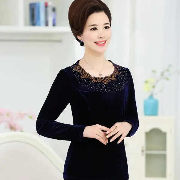 Бархатная футболка с длинными рукавами 2020 сезон весна Новинка для мам среднего