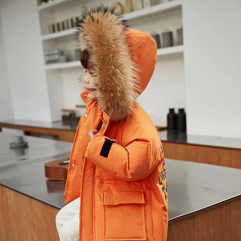 

2021 Детский пуховик для русской зимы модное плотное пальто с капюшоном для мальчиков детское теплое однотонное пуховое пальто флуоресцентн...