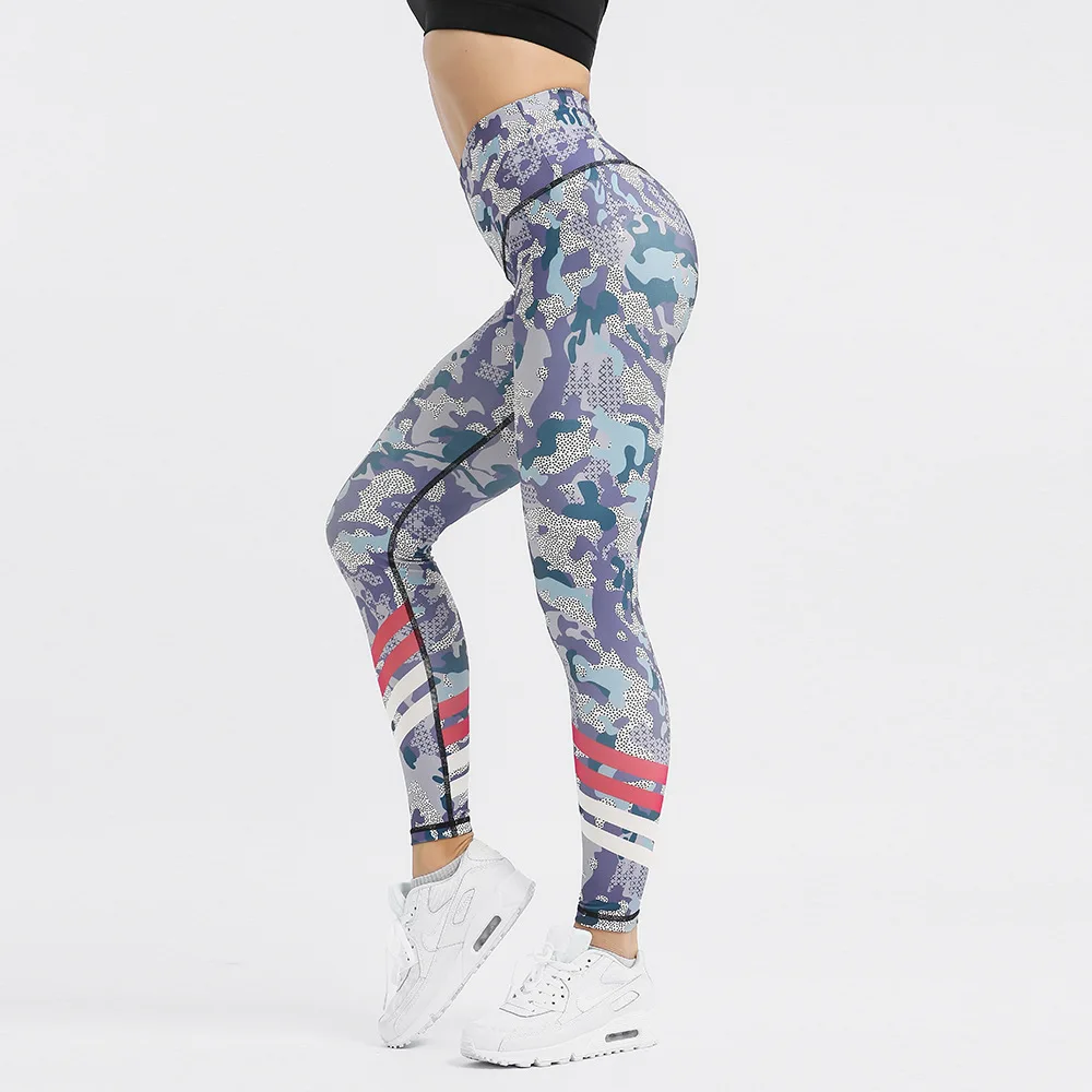 Штаны для йоги с высокой талией камуфляжным принтом леггинсы вырезом лодочкой