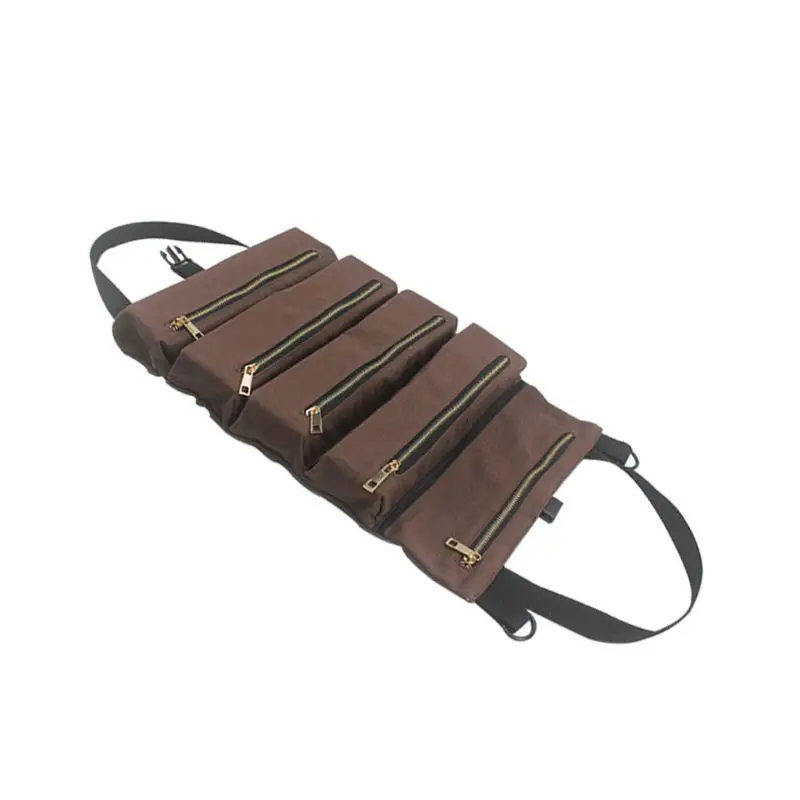 

HX5B Multi-purpose Tool Roll Up Canvas Storage Bag Key Pouch Car Hanging Zipper Carrier Tote