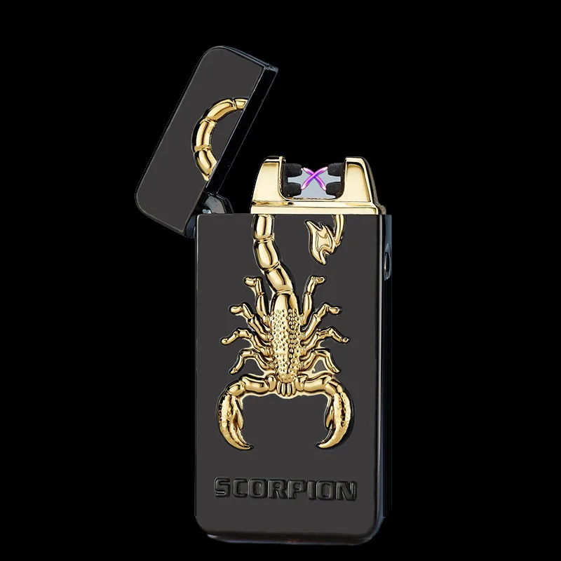 Новинка, зажигалка с зарядкой от usb, плазменная двойная дуга, ветрозащитная Зажигалка для сигарет, металлический рельеф, Скорпион, китайский дракон, мужской подарок