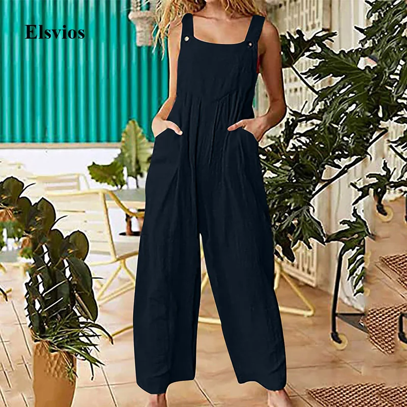 

Fashion Summer Wide Leg Rompers Women Sexy Off Shoulder Sleeveless Beach Jumpsuit Casual Spring Retro Strappy Overalls Bodysuits