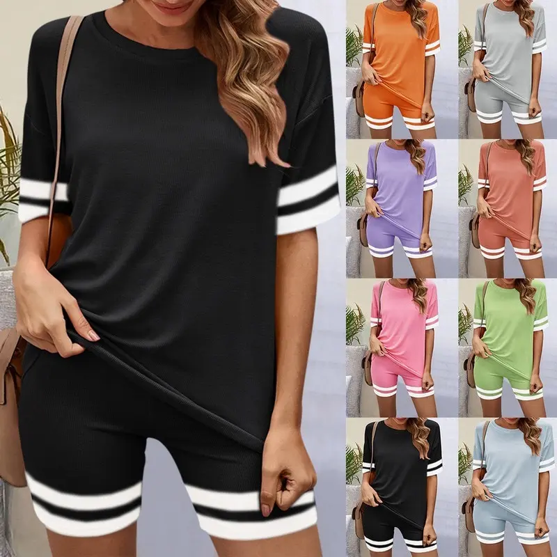 

Laamei Women 2 Piece Outfit Short Sleeve O-neck T-shirt Top+biker Shorts Matching Set Fitness Sporty Summer Streetwear Bodycon