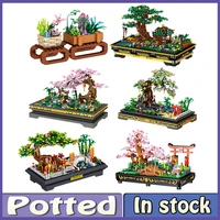 moc simulation plant pine cherry blossom potted model ornaments diy tree flower bonsai assembly mini building blocks kid toys