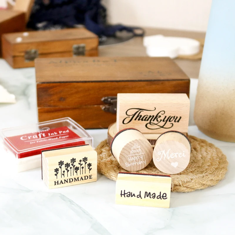 1 шт Маленькая деревянная резиновая печать с днем рождения ручной работы DIY