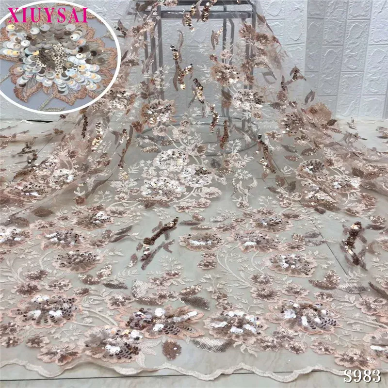 

Latest African Sequins Lace Fabric 2020 High Quality Lace Sequins French Nigerian Lace Fabric For Pink African Lace Party