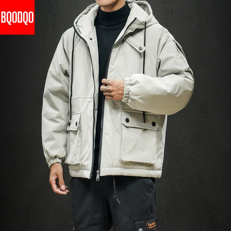 Мужская зимняя куртка с капюшоном толстая шелковая хлопковая парка Модная