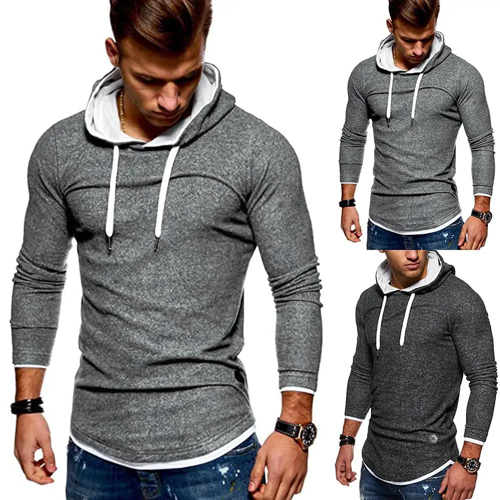 

Drawstring Men Solid Color Sport Hoodies Male Muscle Male Fitness Pullover Shirts