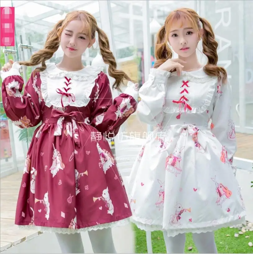

Japanese Mori Girl Cute Tens Girls Cos Lolita Peter Pan Collar Retro Gothic Lolita Bowknot Sweet Tea Party Dress