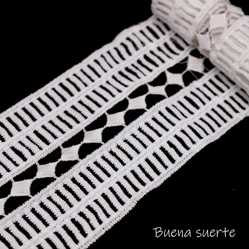 Ленточное кружево с вышитой тканью в полоску белого и черного цветов 2Y 95 мм, ручная работа, подходит для шитья свадебных платьев и ремесел.