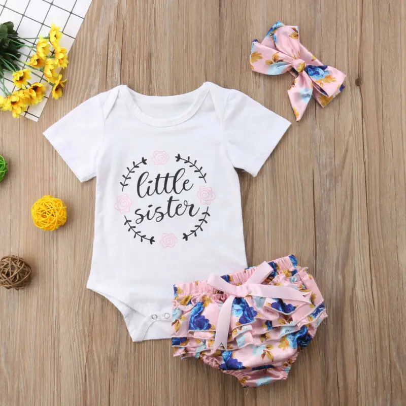CANIS Newborn Baby Girls Outfits Clothes Short Sleeve Letter Printed Jumpsuit Bodysuit+Pants+Headband Set | Детская одежда и обувь