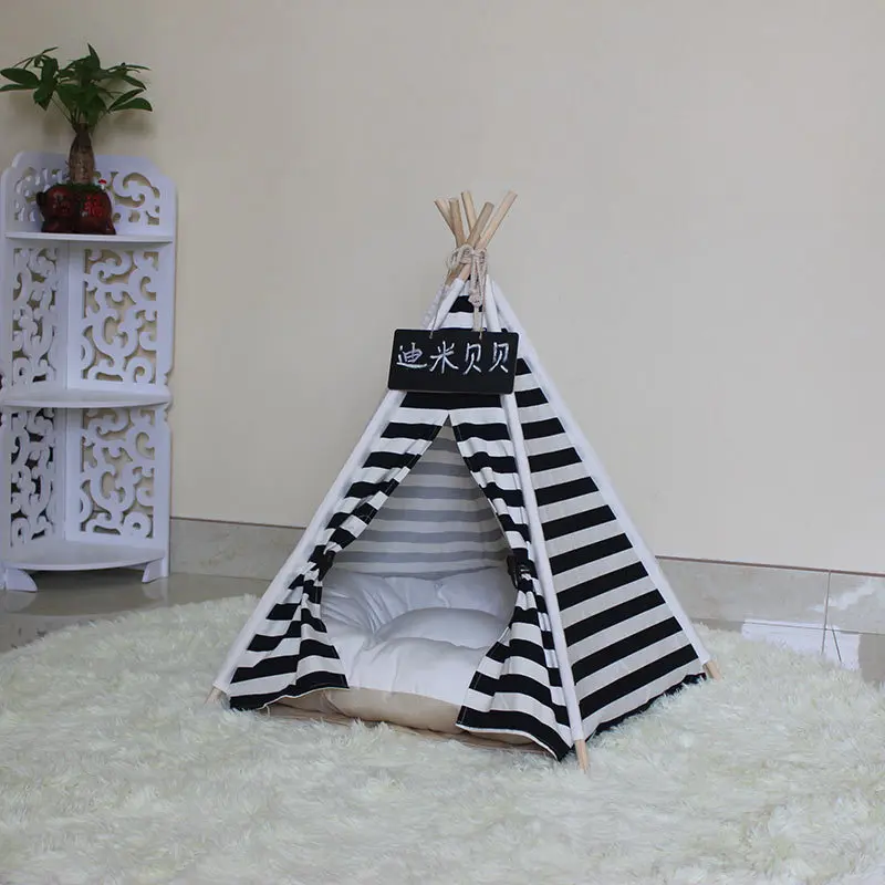 

2021 New Creative Black Stripped Pet Teepee Dog & Cat Bed Cute House - Portable Washable Dog Tents for Dog(Puppy) & Cat Pet Dec