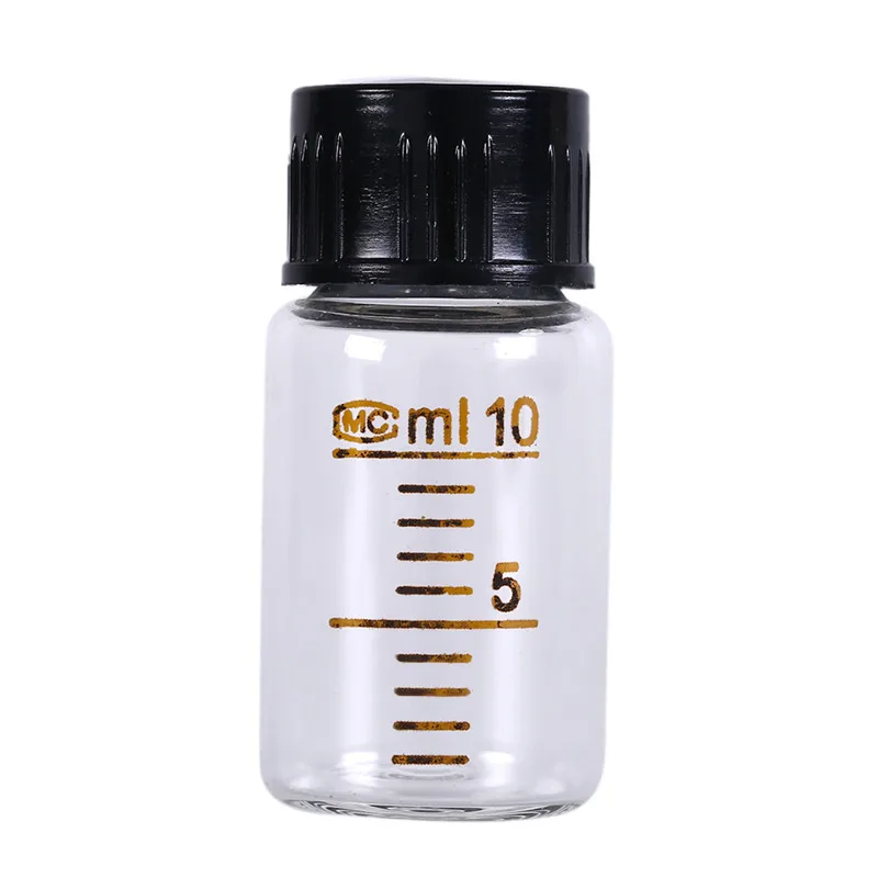 

10ml Round Glass Reagent Bottle Screw On Cover Graduation Sample Vials Plastic Black Screw Cap Graduated