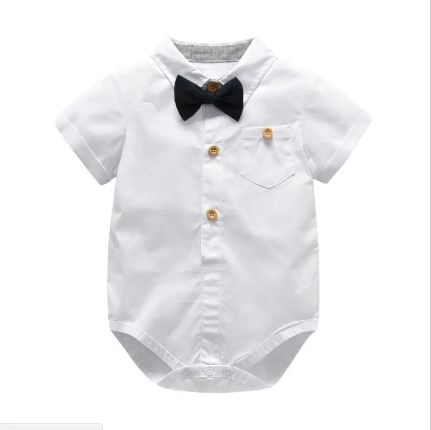 Newborn Baby Boy Clothes Set White Romper Strap Pants and Bow Tie 0-24 Monthes Quality Gentlemen Three Piece Suit |