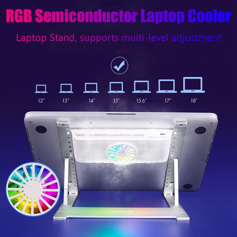 

RGB Laptop Cooler Semiconductor Cooling 12-18 Inch Gaming Laptop Cooling Pad Cooling Fan Adjustable Laptop Stand