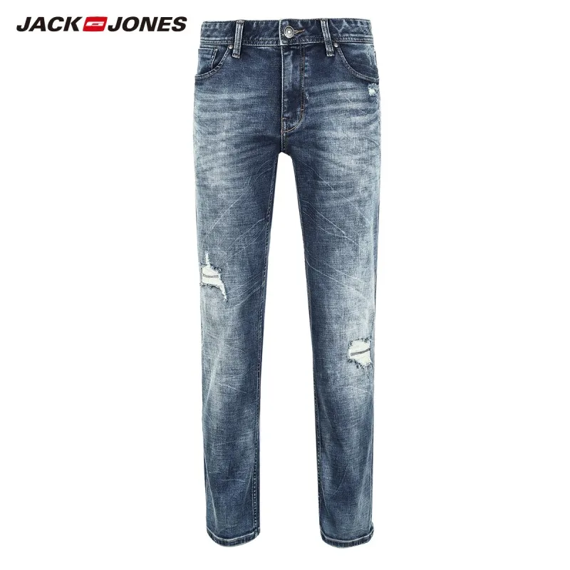 JackJones осенние мужские хлопковые Стрейчевые рваные зауженные джинсы укороченные