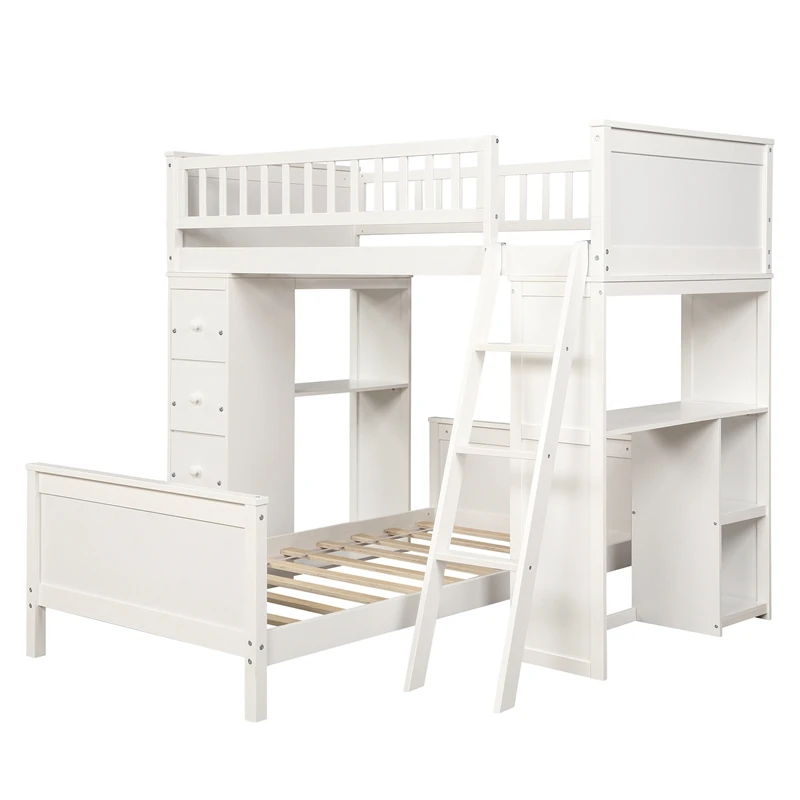 

Twin Over Twin Bed With Drawers And Shelves Children Bunk Bed Modern Design New Style Kids Bed