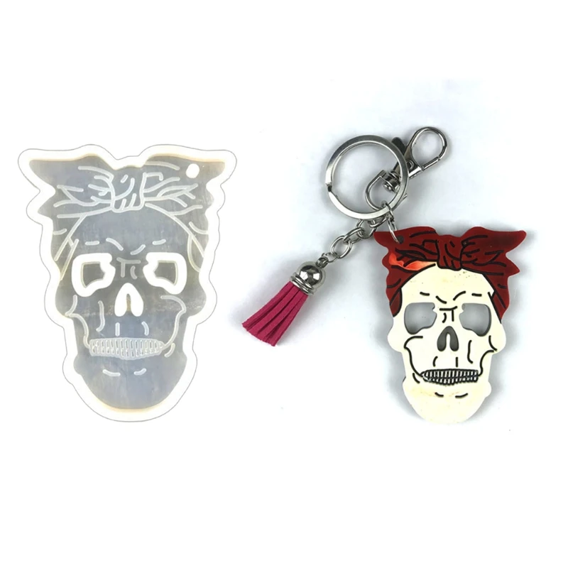 

Halloween Skeleton Keychain Epoxy Resin Mold Shiny Glossy Skull Keyring Pendant Silicone Mould DIY Jewelry Necklace Casting Tool