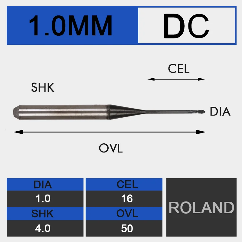 UCHEER 1 шт./компл. Стоматологическая фреза печатающая головка Roland с блоком питания постоянного тока для покрытия для фрезерования циркониевый блок доступны 0,6 мм, 1,0 мм, 2,0mm машина - Длина режущей кромки: d1-16-D4-50-DC
