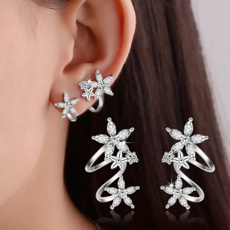 

ONEVAN 925 Sterling Silver Zircon Butterfly Star Flower Stud Earrings Fine jewelry pendientes oorbellen boucle d'oreille Gift