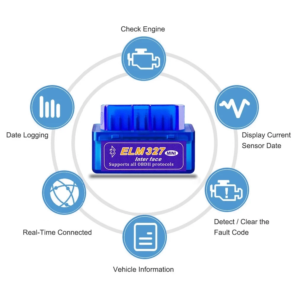 Автомобильный диагностический сканер ELM327 Bluetooth с двойной печатной платой V1.5