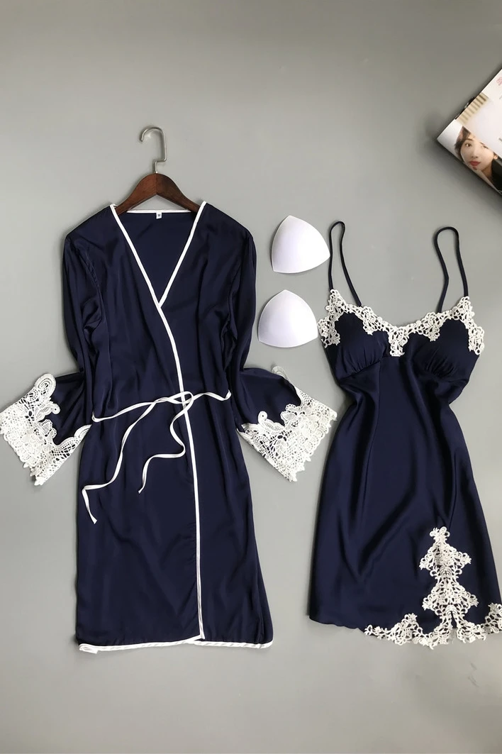 

Summer Viscose Fiber Pajamas Women Sexy Backless Slip Nightdress Thin Spring and Autumn Nightgown Two-Piece Set with Chest Pad