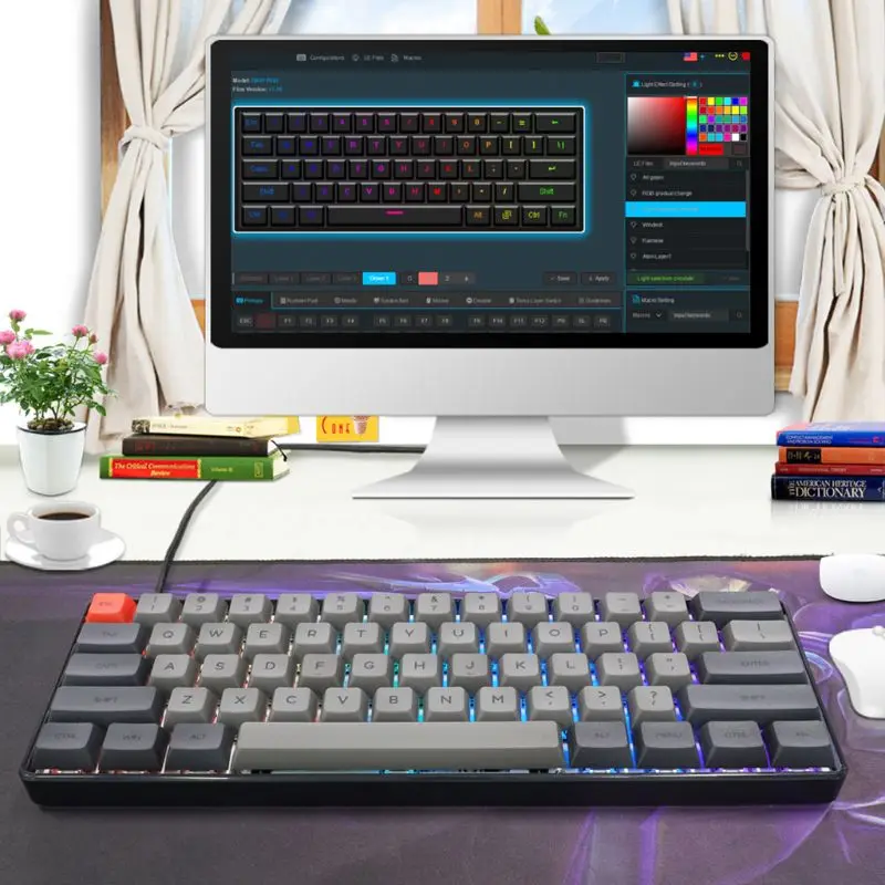 

Проводная Механическая клавиатура со светодиодной RGB подсветкой, портативная компактная Водонепроницаемая игровая мини-клавиатура 61 PBT с к...