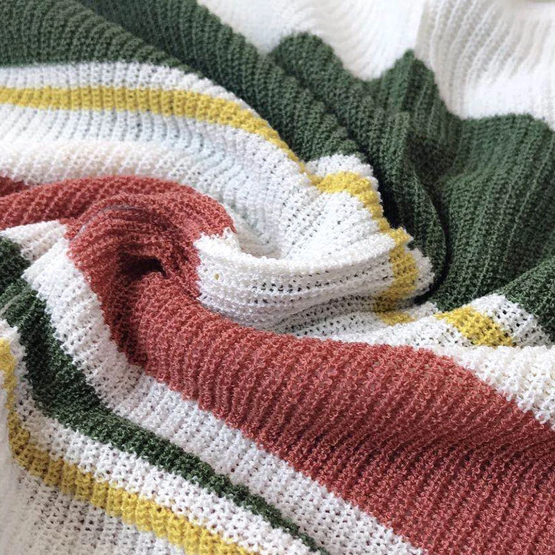 

Milalit Autumn Red Green Contrast Color Patchwork Off Shoulder Pullovers Loose Thin Acrylic Nylon Stripped Woman Girls Sweater