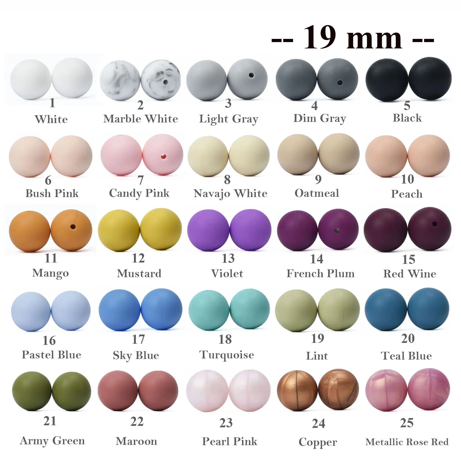 Cuentas redondas de silicona para dentici&oacute;n de beb&eacute;, cadena de chupete, collar de pulsera sin BPA, Juguetes DIY, mordedor de silicona, 10 piezas de 20mm-1
