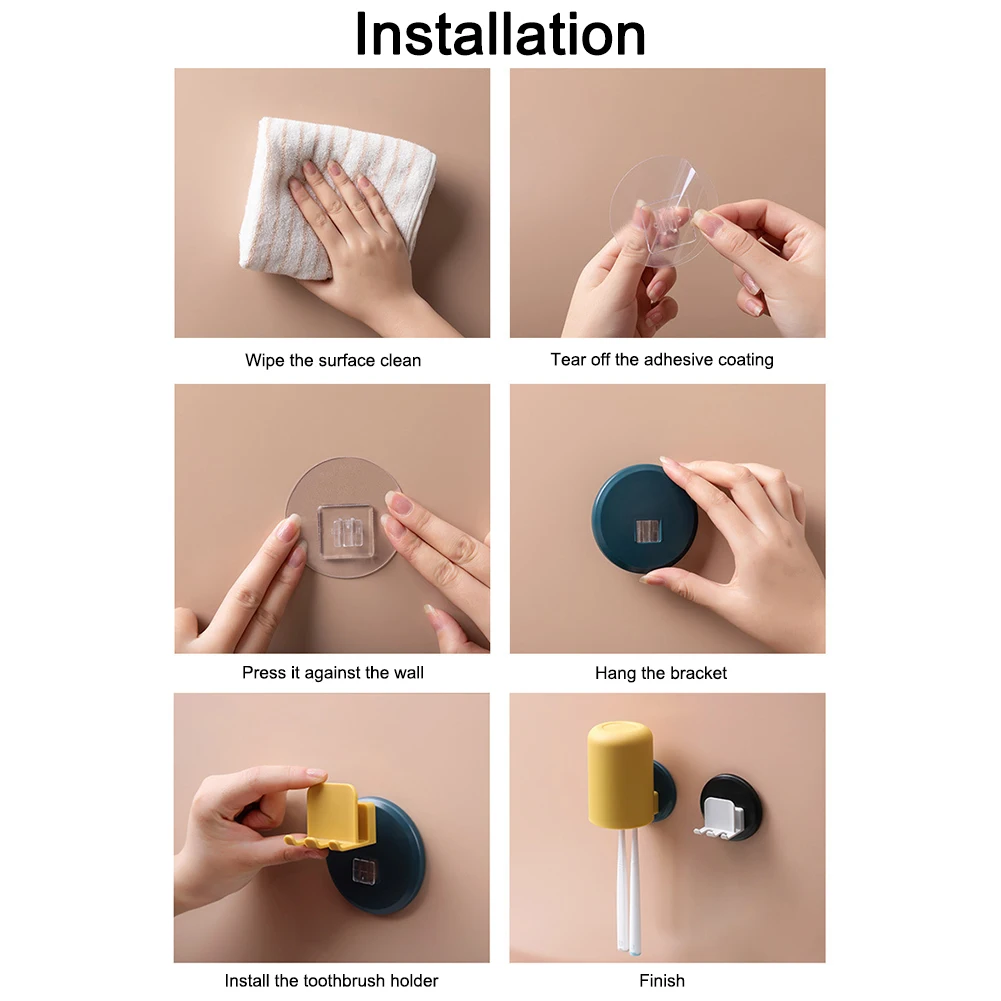 

Toothbrush Holder with Tumbler Cup Nail-free Wall Mounted Toothpaste Dispenser Squeezer Storage Rack Hook Bathroom Accessories